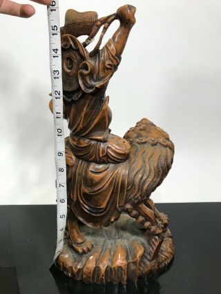 Vtg HEAVY 10LBS Chinese Solid Resin Wise Man Riding Foo Dog Dragon Art Statue 4