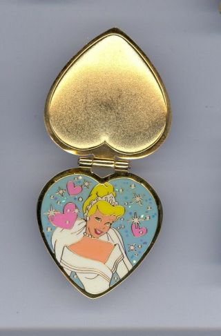 Disney Princess Cinderella Bride Wedding Day Jeweled Heart Locket Hinged Pin