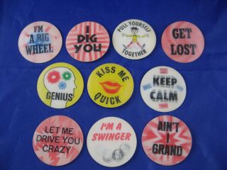 Vintage Lenticular Image Message Buttons From Topps Chewing Gum,  10