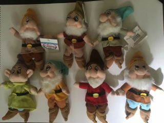 Disney Store Seven Dwarfs Plush Mini Bean Bag All 7 Dwarves