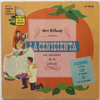 Walt Disney Cinderella Disneyland Record And Book Llp - 308m / Spanish / Rare (m)