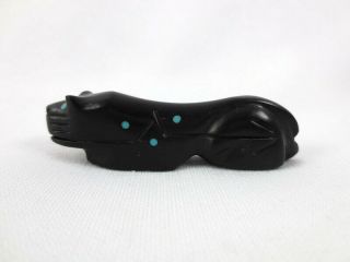 Zuni Fetish Carving Emery Boone Native American Turquoise Jet Black Panther