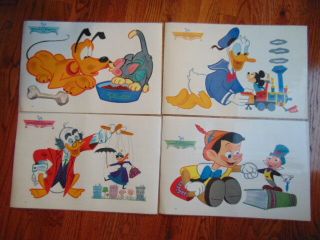 4 Disney Place Mats Pluto Figaro Mickey Donald Pinocchio Jimmy Mary Ludwig Vtg