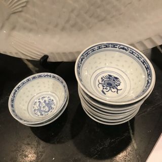 Set 10 Vintage Chinese Porcelain Rice Eye Grain Pattern 3.  5” Bowls