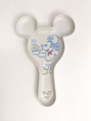 Disney Parks Mickey Mouse White Ceramic Kitchen Spoon Rest 9 "