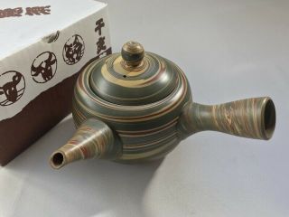 Pottery Tea Pot Lidded Kyusu Kettle Signed Tokoname Ware Box Japanese Vtg B19