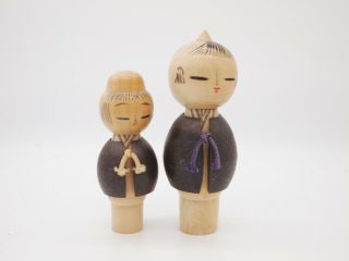 2 Set Japanese Vintage Sosaku Wooden Kokeshi Dolls Signed " Hajime "