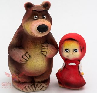 Clay Figurine Masha & The Bear Маша и Медведь Russian Cartoon Souvenir Handmade