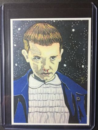 Stranger Things Eleven Sketch Card Print 2/9 Signed By Artist Tony Keaton