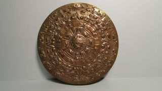 Vintage Taxco Copper Aztec Mayan Embossed Wall Sun Calendar Plaque J.  G.  G Mexico