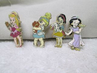 4 Toddler Disney Princess Trading Pins 2007 Aurora Cinderella Snow White Jasmine