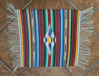 Very Fine Vtg Wool Mexican Saltillo Weaving Rug Runner Vibrant Colors