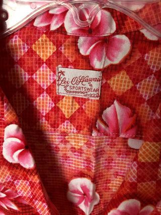 Vintage Men’s Lei - O - Hawaii Sportswear Pink Floral Shirt Hawaiian Aloha