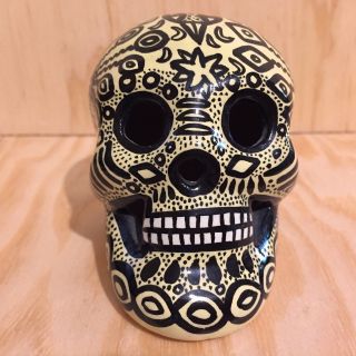 Tattooed Clay Skull Mexico Day Of The Dead Felipe De La Rosa Handmade Craft