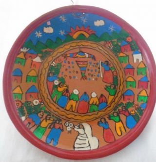 Vtg Mexican Folk Art Talavera Pottery Plate Wedding Pinata Fiesta Celebration