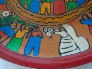 VTG Mexican Folk Art TALAVERA Pottery Plate WEDDING PINATA FIESTA CELEBRATION 3