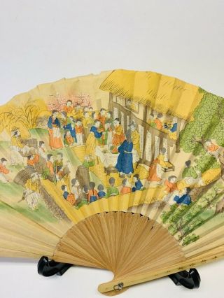 Vintage Hand Painted Japanese Fan People Party 2