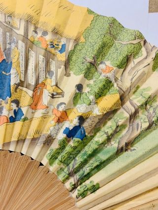 Vintage Hand Painted Japanese Fan People Party 4