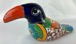 9 " Tucan Parrot Bird Animal Figurine Mexican Talavera Ceramic Pottery Folk Art