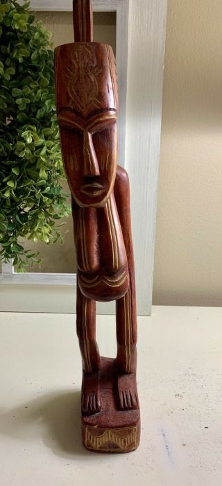Vintage Hand Carved Tiki Wood Statue Art Decor 19”