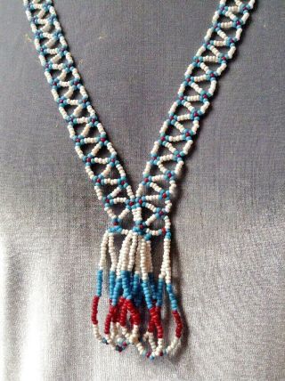 Vintage Native American Indian Navajo Seed Bead Necklace 28 " White Turquoise Red