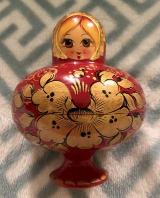 Vintage Unique 10 Piece Russian Nesting Dolls Red Gold Babushka Matryoshka