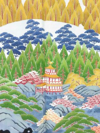 01vbcf 1624 Silk Vintage Tomesode Fabric Japanese Kimono Kinkaku - Temple