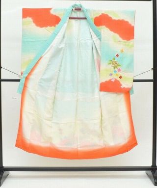 Vintage Japanese Kimono Wedding silk Girl crane 13nfuji18615 5