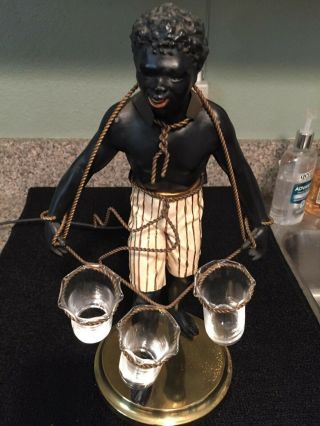 5 Lb Brass African Congo Man Statue Carrying 3 Shot Glasses 6 " X14 "