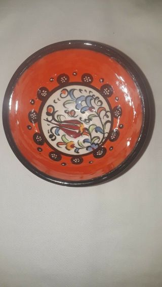 Mexican Folk Art Ceramic Small Bowl.  Vivid Org/blk 3 " Diam X 1.  5 " Deep