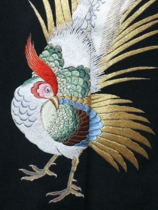 01vbcf 1595 Silk Vintage Tomesode Fabric Japanese Kimono Embroidery Birds