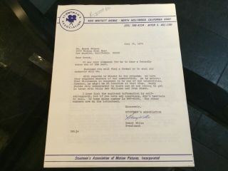 Stuntman’s Association 1974 Signed Letter “blacks In Program” To Brock Peters