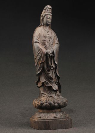 China Big Decorated Handwork Ebony Wood Carved Kwan - Yin Statue