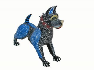 American Pit Bull Dog - Oaxacan Wood Carving Figurine,  Signed By Artist