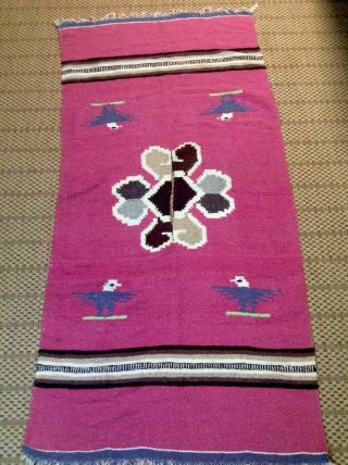 Vintage Mexican Cape Poncho Blanket Pink Blue White Fringed Navajo 72 X 36 2