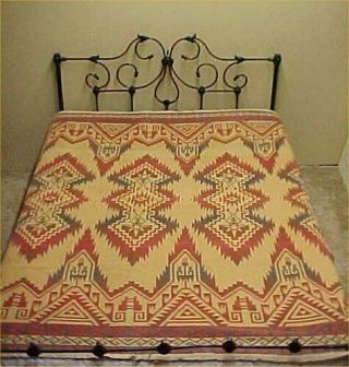 Vintage Camp Blanket Wool Indian Design Yellow Red 1940s Era 74x80 " Estate