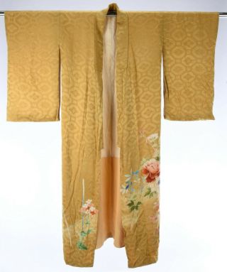 Hand Sewn Vintage Silk Kimono With Floral Decoration