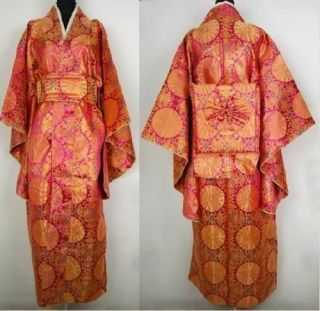 Japanese Geisha Vintage Kimono Costume Yukata Gown Floral Robe Haori With Obi