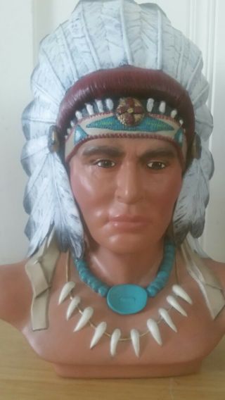 Ceramic Indian Chief Head Bust With Headdress