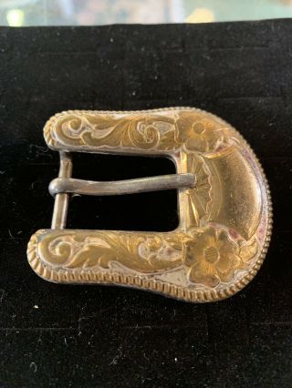 Vintage Crumrine Heavy Silver Plated Jewelers Bronze Western Belt Buckle