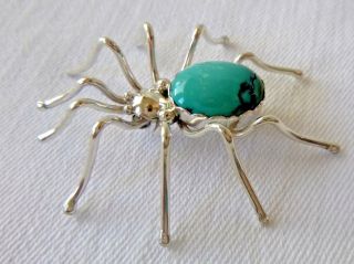 Navajo Eddie Secatero Turquoise & Sterling Silver Spider Pin Brooch 2