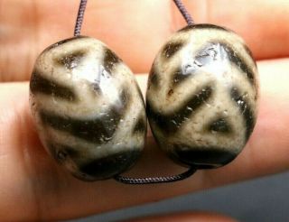A Energy Tibetan Oily Old Agate Water Wave Daluo Dzi Bead 20 16mm