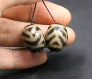 A Energy Tibetan Oily Old Agate Water Wave Daluo dZi Bead 20 16mm 2