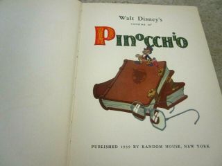 1939 1st/3rd Printing WALT DISNEY ' S PINOCCHIO Collodi Puppet Jiminy Cricket Fox, 3