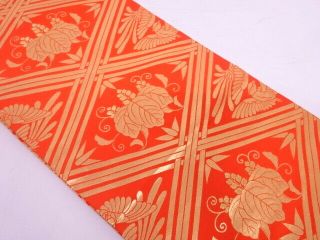 80396 Japanese Kimono / Vintage Maru Obi / Woven Tasuki Lattice & Paulownia