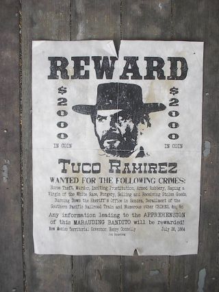 Outlaws Tuco Wallach Good Bad & Ugly Josey Wales Wanted Reward 9 Aged Posters