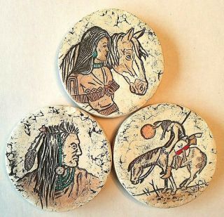 Set Of 3 Native American Indian Coasters