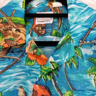 VTG Cascade Hawaiian Aloha Shirt Polynesian Tiki Outfitter Island Blue XL 5