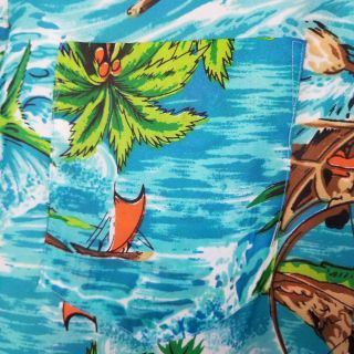 VTG Cascade Hawaiian Aloha Shirt Polynesian Tiki Outfitter Island Blue XL 7