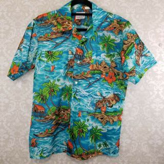 VTG Cascade Hawaiian Aloha Shirt Polynesian Tiki Outfitter Island Blue XL 8